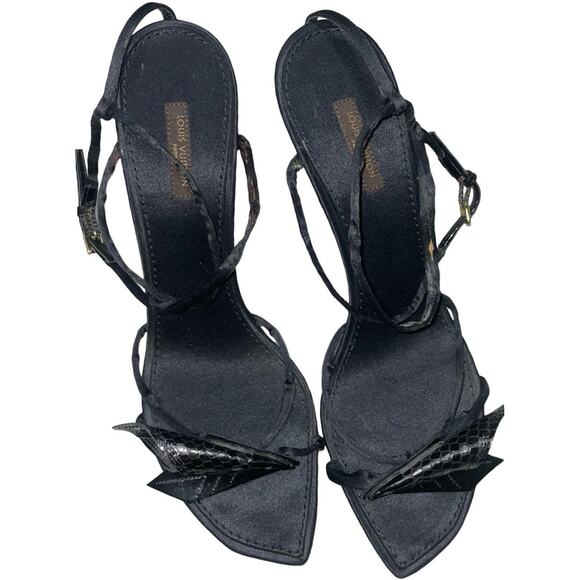 Louis Vuitton Paris Black Satin Wrap Strappy Heels - FLAWED    Size: EU 40 US 10 - Picture 10 of 12